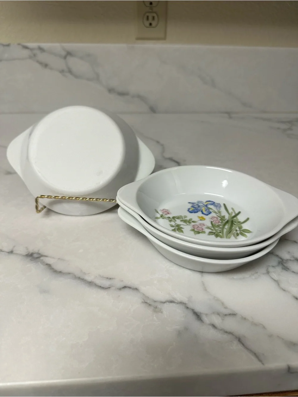 vintage botanical bird ramekins / individual casserole dishes.